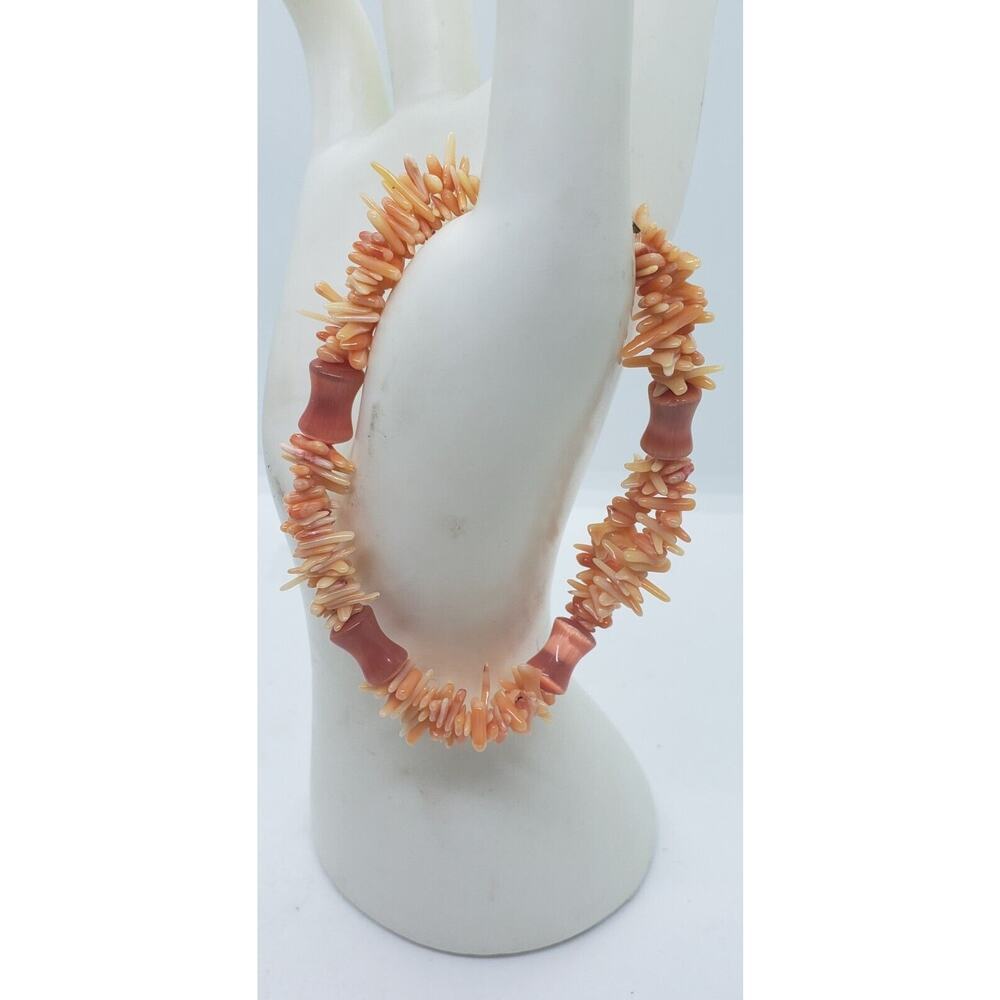 Vintage Coral Bracelet Angel Skin Branch Stick Double Strung Glass Accent Beads